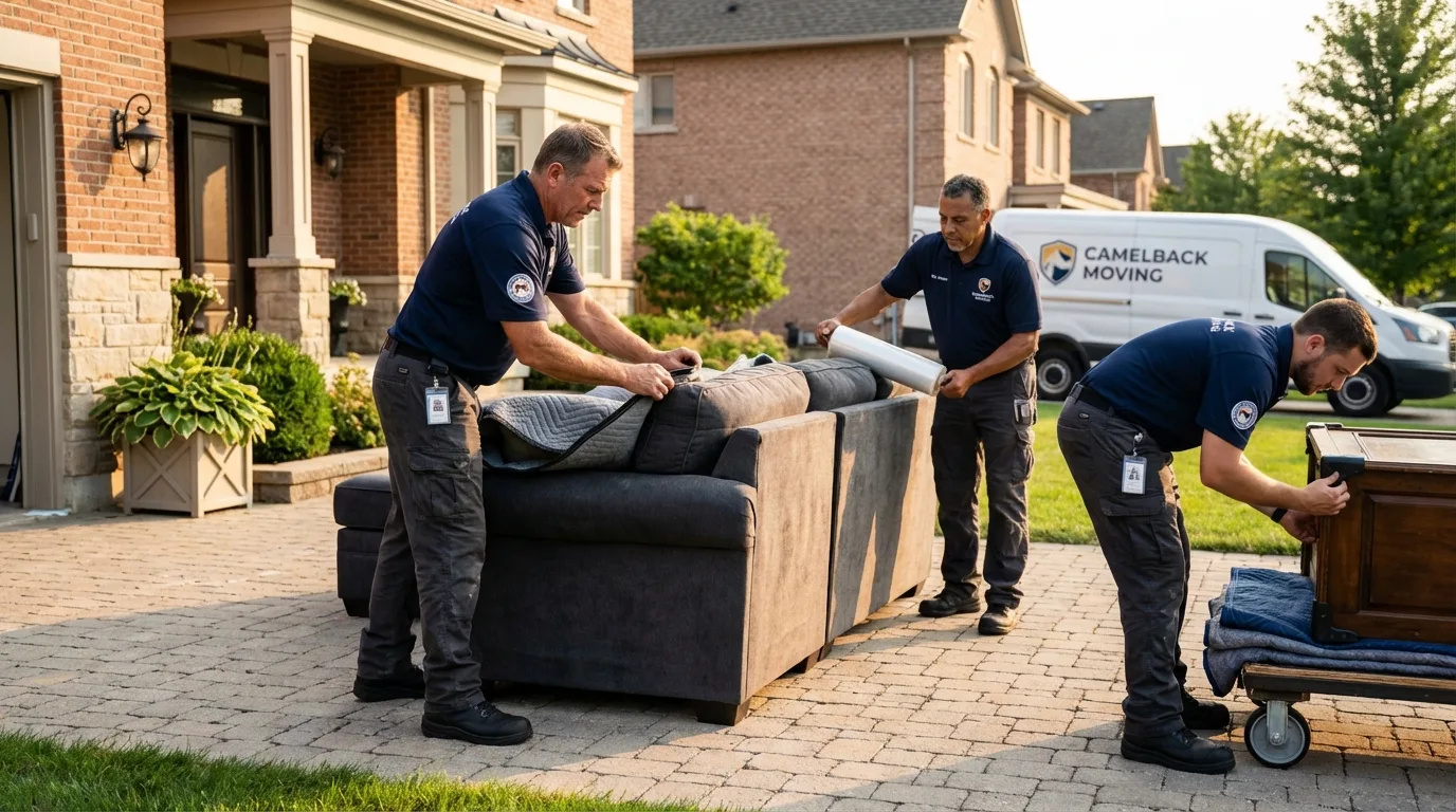 Large estate moving crew wrapping furniture in Montclair, NJ